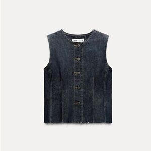 Zara Denim Vest Jean Button Down Tank Top Dark Wash Size Small